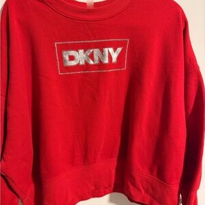 DKNY Sport Red Sweater Top + Sweat Pants with Silver Accents (2 pc set)